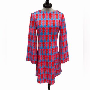 Haley Elsaesser NWT Toilet Pattern crewneck mini, long bell sleeves, red/blue,XS